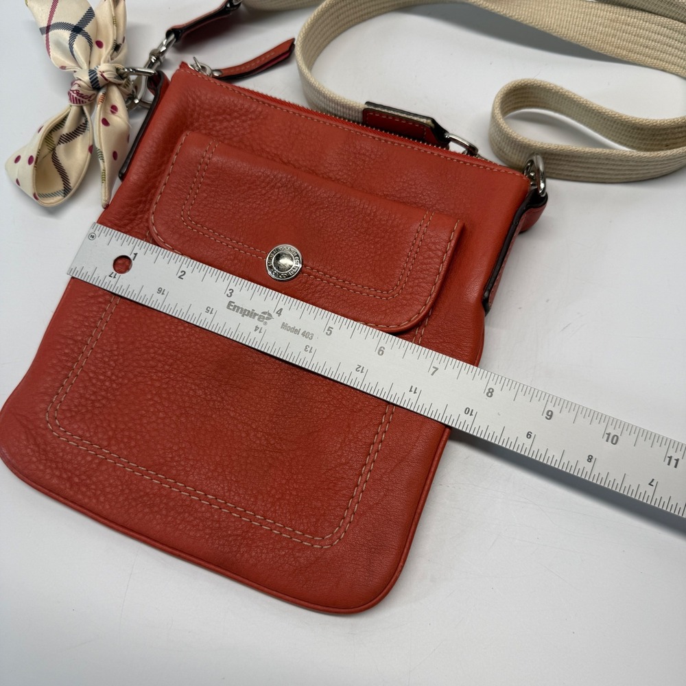 Coach Crossbody Bag Women Orange Leather Scarf Strap Handbag Y2K Pebbled - Picture 4 of 11